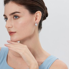 Pearl Diamond Earrings Pearl Stud Earrings Silver Pearl Dangle Earrings Silver Gray Pearl Studs Sterling Silver Pearl Drop Earrings Cubic Zirconia Pearl Dangling Earrings 12MM ZDaoBen