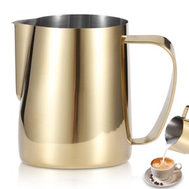 Agatige Milk Frother Cup, Stainless Steel Milk Frothing Pitcher 21oz/600ml Espresso Milk Steaming Pitcher Cappuccino Coffee Machine Accessories Milk Jug Cup for Cappuccino, Latte Art, Gold