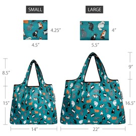 allydrew Large & Small Foldable Tote Nylon Reusable Grocery Bags, Set of 2, Kitties Everywhere