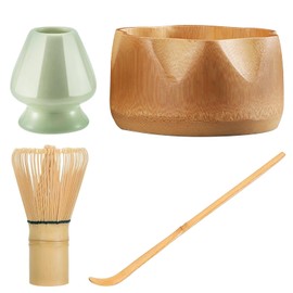 4 PCS Matcha Whisk Set, Matcha Ceremony Accessory, Traditional Tea Ceremony Making Tools for Matcha Tea, Perfect Matcha Tea Kit with Ceramics Matcha Bowl Matcha Whisk Holder Matcha Whisk Tea (Yellow)