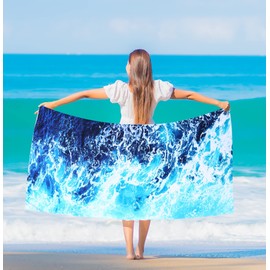 Benefeet Sox Beach Towel Large Beach Blanket Microfiber Beach Towels Oversized Sea Wave Quick Dry Sand Proof Beach Towel Bath Towel Travel Swim Pool Towels, 56"x 29"-Sea Wave