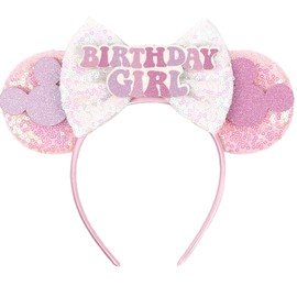 Mouse Ears Birthday Headbands With Shiny Sequins Diamond Decoration, for Girls Costume Cosplay Glitter Party, for Kids & Adult, Pink
