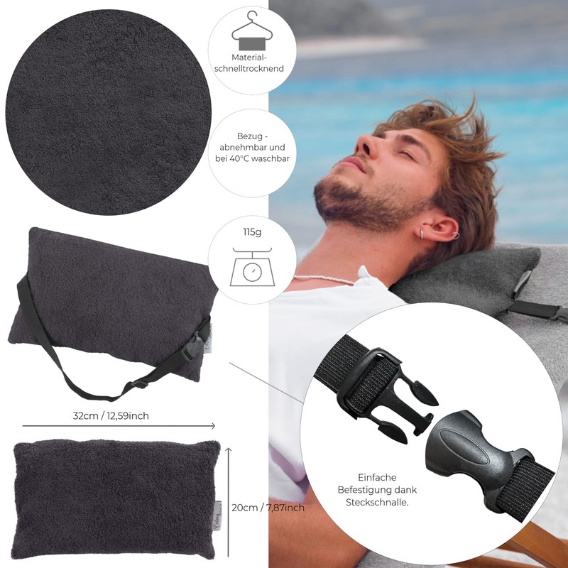 CalmyBEACH Beach Cushion Filled with Attachment Strap 32 x 20