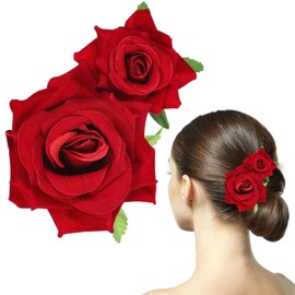 Red Rose Flower Hair Clip, Bohemia Flannel Elegant Hairpins Artifical Rose Flower Flamenco Dancer Floral Barrettes Prom Party Wedding Bridal Hair Accessories Headpieces for Women Girls Party Wedding