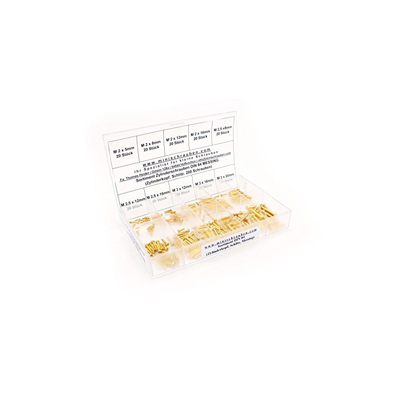 Assortment box with 200 pieces small cylinder screws according to