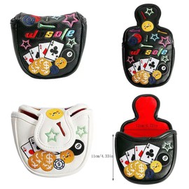 Golf Putter Cover Pin Mallet Fit Scotty Cameron Spider Putter Odyssey Magnetic Closure Playing Cards Embroidery (White Mallet)
