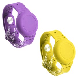 SAVITA 2Pcs Armband für Airtag Kinder, Wasserdicht Airtag Armband Kinder Silikon Ältere Menschen Verstellbar Anti-Verlust Airtag Hülle Armband Kinder zum Verstecken von GPS-Tracker (Gelb, Lila)