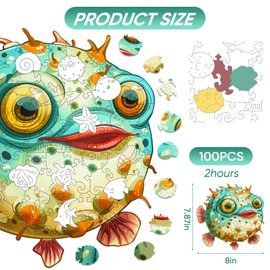 Fish of Wooden Puzzles for Adults and Kids-Fish Jigsaw Puzzles, 100PCS,7.87 * 8.0in,Ocean and Unique Puzzles for Adults and Children,Family Game and Gift Toys