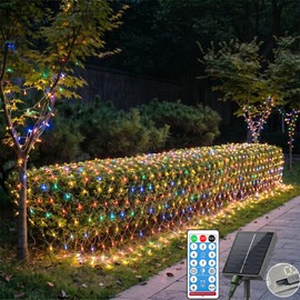 LitHome 11.5x5 FT Solar Net Lights Outdoor Waterproof, 240 LED Solar & USB Powered Christmas Bush Lights, Remote Control 8 Modes Mesh Light for Bushes Garden Lawn Yard Fence Decor Multicolor
