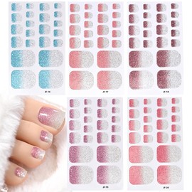 5Sheets 110Pcs Gradient Glitter Toe Nail Polish Stickers Strips Full Nail Wraps Toenail Stickers 3D Shiny Colorful Gel Toe Nail Decals for Women Nails Decoration Nails Supplies Manicure Accessories