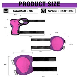Knee Pads Children, 6-in-1 Pads Inline Skates Boys and Girls Elbow Pads Set with Wrist Protection for 3-8 Years Old Toddlers for Skating, Cycling and Skateboards (Pink Purple)