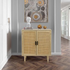 Finnhomy Sideboard Buffet Cabinet, Kitchen Storage Sideboard with Rattan Decorated Doors, Liquor Coffee Buffet, Dining Room, Hallway, Console Table, Accent Cabinet, 31.5X 15.8X 34.6 Inches, Natural