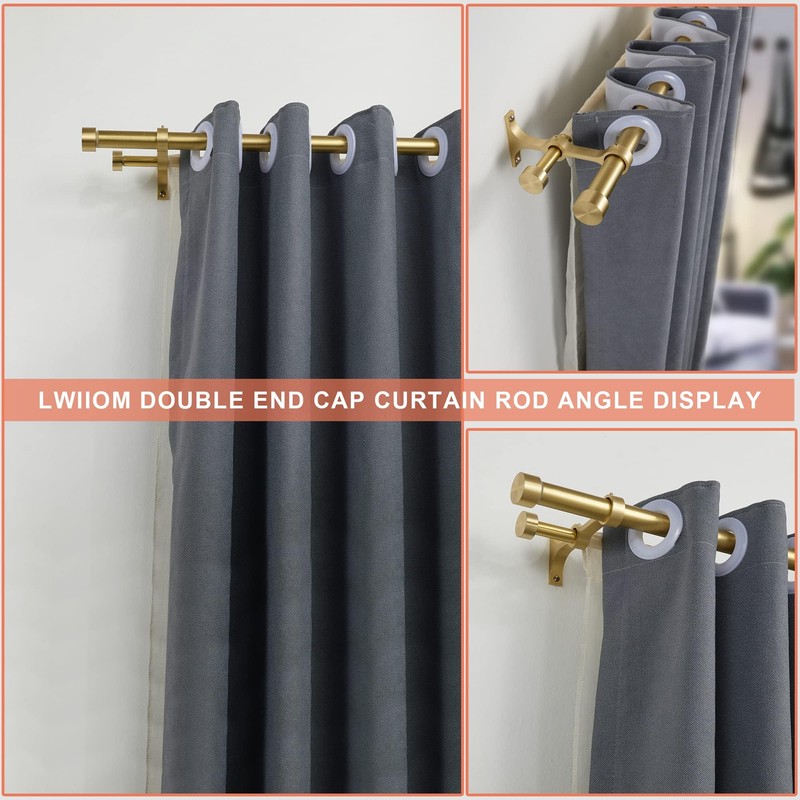 Lwiiom Double Curtain Rods with Aluminum End Cap and Full