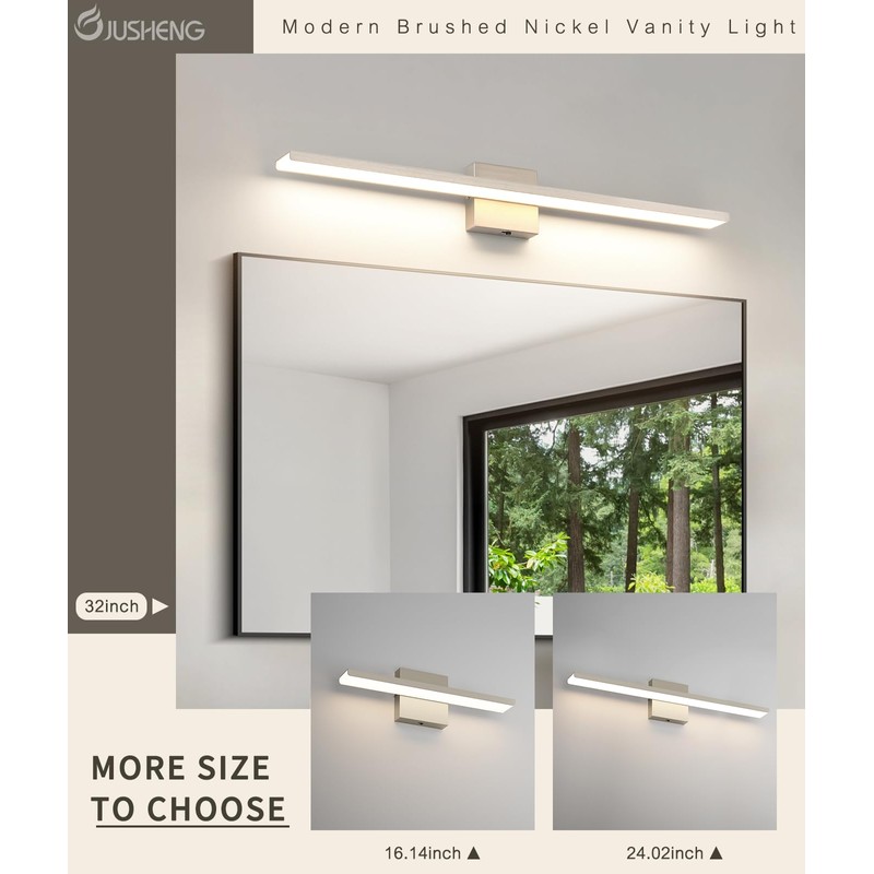 JUSHENG Brushed Nickel Vanity Lights for Bathroom Light Fixtures 5CCT