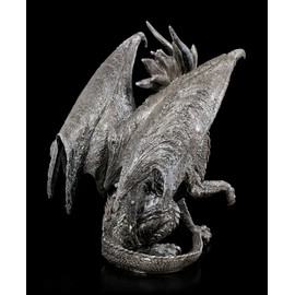 Ruth Thompson Black Fantasy Dragon Figure - Checkmate Dragon | Fantastic Creature and Gothic Decorative Figure, Statue, Sculpture, H 22 cm
