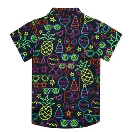 RAISEVERN Hawaiian Shirts for Boys Neon Pineapple Glasses Button Down Short Sleeve Birthday Tropical Luau Shirts Holiday Party for Kids (7-8T)