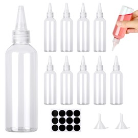 Amentalove 12PCS 100ml Squeezy Bottles with Nozzles, Small Squeeze Bottle, Squeezy Sauce Bottles, Clear Plastic Squeeze Condiment Bottles with Funnels Labels for Sauce Oil Ketchup DIY Crafts