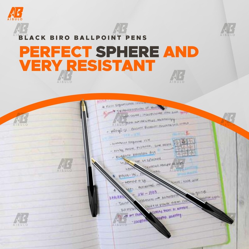 AIBULO Improved Medium Tip Fluent Smooth Writing Black Biro Ballpoint