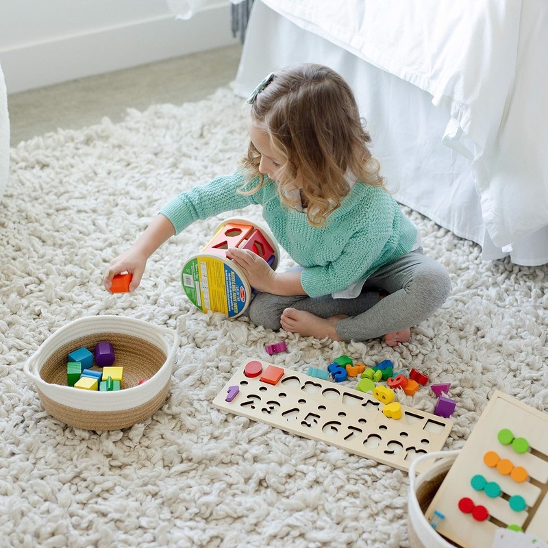 5Piece Round Small Woven Baskets Set, Cotton Rope Baskets for
