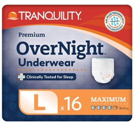 TRANQUILITY Ropa Interior Protectora Nocturna Premium – Máxima Absorción, Desechable, Transpirable Protección Contra la Incontinencia, Pañales para Adultos, Unisex – Blanco, Grande (16 Unidades)