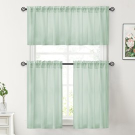 HOMEIDEAS Non-See-Through Sage Green Privacy Sheer Curtains 30 X 24 Inches Long 2 Panels Semi Sheer Curtains Light Filtering Window Curtains Drapes for Bedroom Living Room