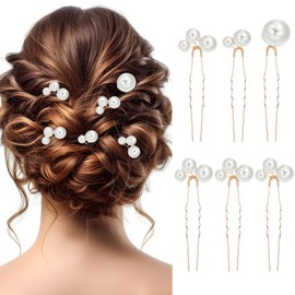 Ouligay 6 Pcs Pearl Hair Pins,Elegant Pearls for Hair,Bridal Hair Pins,Multiple Styles Pearl Pins,Pearl Hair Accessories for Women Wedding Brides and Bridesmaids Daily Hair Style(Gold White)