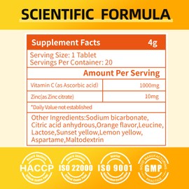 ZENCARE Vitamin C 1000mg + Zinc Effervescent Tablets - Powerful Immune Support Supplement with VC and Zinc for Adults - Sugar-Free & Easy to Dissolve Vitamin C Powder Tablets