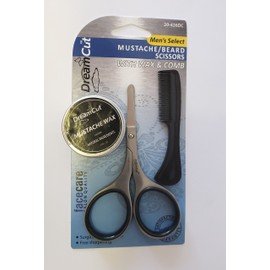 Professional Stainless Steel Sharp Beard & Mustache Scissors W/Comb & Mustache Wax | Facial Hair Trimming for Men with Comfort Grip | Trimming Grooming Cutting Mustache, Beards, Eyebrows by DreamCut