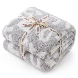 Snuggle Sac Leopard Queen Size Grey Microfiber Fluffy Warm Cozy Fuzzy Soft Blanket Reversible Cheetah Blankets for Bed, Couch, Sofa, 90x90 inches