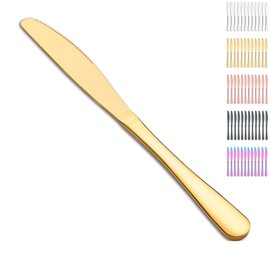 Evanda Golden Dinner Knives 12 Pieces, Titanium Plating Gold Stainless Steel Steak Knives Set Table Knives, Flatware Butter knife Knives Set Cutlery Set, Dishwasher Safe