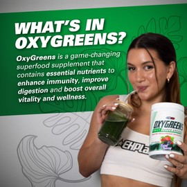 EHP LABS OxyGreens Super Greens Powder - Spirulina & Chlorella Superfood, Green Juice Powder & Greens Supplements with Prebiotic Fibre, Antioxidants & Immunity Support, 30 Serves (Strawb. Margarita)