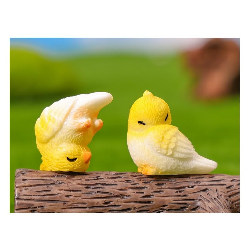 Mini Yellow Bird Figurines, Resin Cute Bird Decor for Fairy
