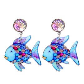 Funny Acrylic Teacher Student Animal Drop Dangle Earrings Cat Dog Elephant for Teachers, Educators, Librarians Gradution Reading Events Back to School Jewelry-Fish