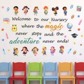 YIMEHDAN Welcome to Our Nursery Wall Decal, Back to School Education Inspirational Quote Vinyl Wall Stickers, Removable School Student Artwork for Kindergarten Classroom Playroom Decor