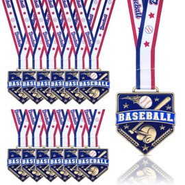 Archerest 12 Pcs 2.56" Baseball Medals Bulk with Neck Ribbon, 3D Winner Team Awards for Sports Party Favors Gift, Adults Trophy Award for Prize, T-Ball, Softball, Baseball Game