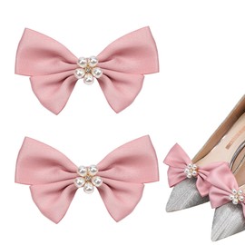 Biiange Pink Shoe Buckles, Pearl Bow Shoe Clips, Bow Shoe Clips Removable, Bow Shoe Clips Decorative Shoes Accessories for Heels Flats Pumps Decorative (1Pair)