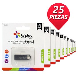 PSA Kit 25 Piezas, Flash Drive USB 32 GB STYLOS (Modelo: STMUSB3B) ST100, Memoria USB Compacta Portátil, Unidad de Almacenamiento USB 2.0, COMPUTO Y PAPELERIA