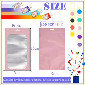 Pink Foil Ziplock Bags Small Smell Proof Bag Mylar Bags Holographic Packaging Bags,100pcs 7x10cm Resealable Storage Pouches Grip Seal Bags Clear Plastic Bags for Food Storage,Jewelry,Electronics