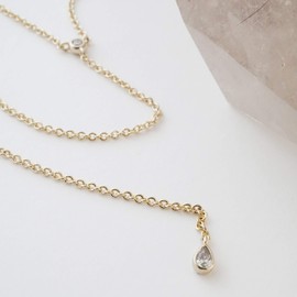 Honeycat Dainty Crystal Lariat Necklace in Gold, Rose Gold, or Silver | Minimalist, Delicate Jewelry (Gold)