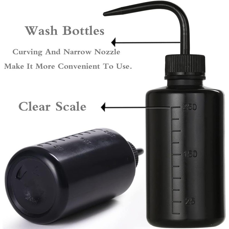 AIMALL Curved Nozzle wash Bottles, 10 Bottles, Black, 250 ml