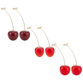 GOMAKERER 3 Pairs Cherry Earrings, 3 Colors 3D Red Cherry Dangle Drop Earrings Cute Fruits Earrings Fun Jewelry Accessories for Earring Jewelry Making
