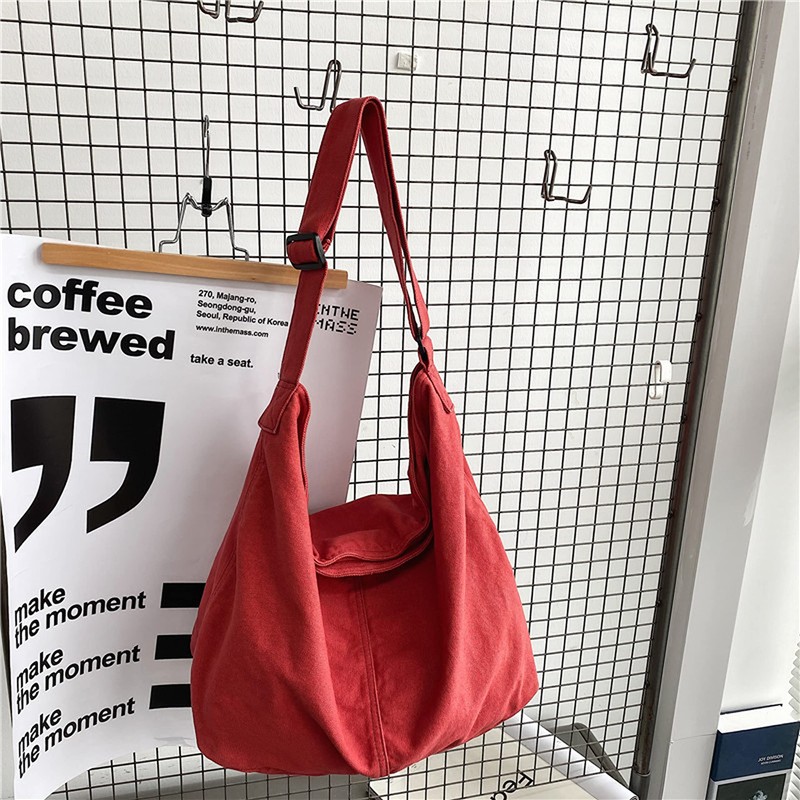 Canvas Messenger Bag Large Crossbody Bag Handbag Solid Colour with