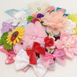 Niangzisewing Mix Lots 50pcs Ribbon Flower Rose Appliques Patches Craft Hair Jewelry Clip Making (Assorted, Assorted)