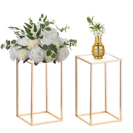 Nuptio - 2 jarrones de metal para floreros con columna de metal para flores, jarrones geométricos para mesas, 15¾ pulgadas de alto, soporte de flores doradas para decoración del hogar, fiesta de boda,