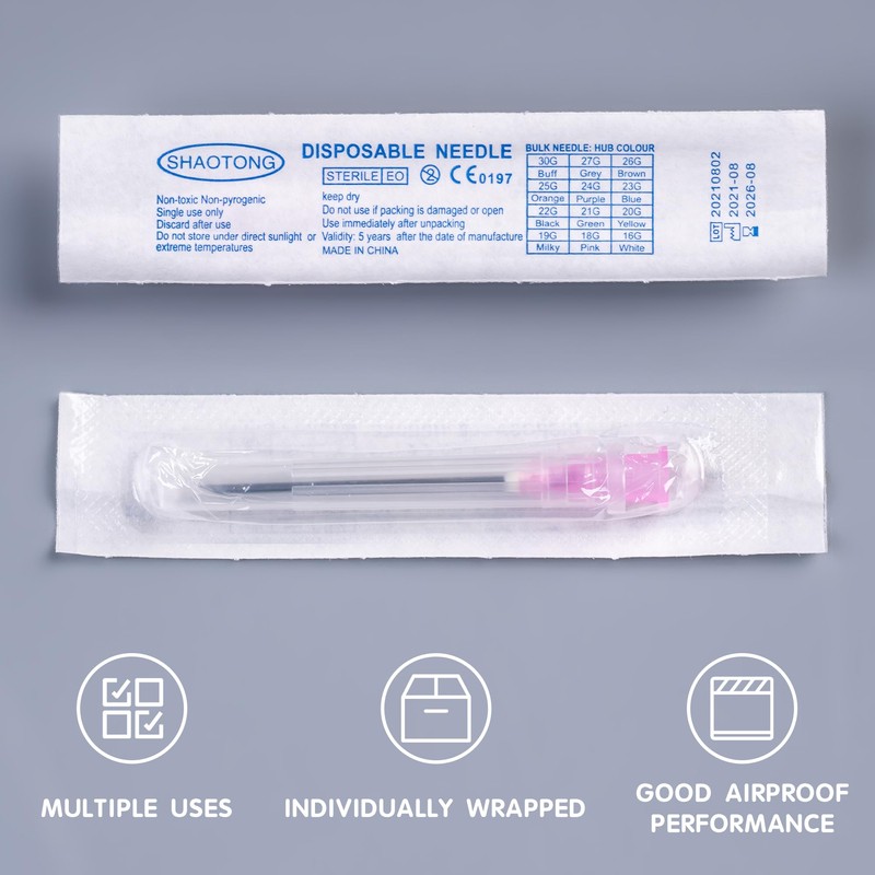 100 Pack 18 Gauge 1.5 inch Disposable Needles with Caps