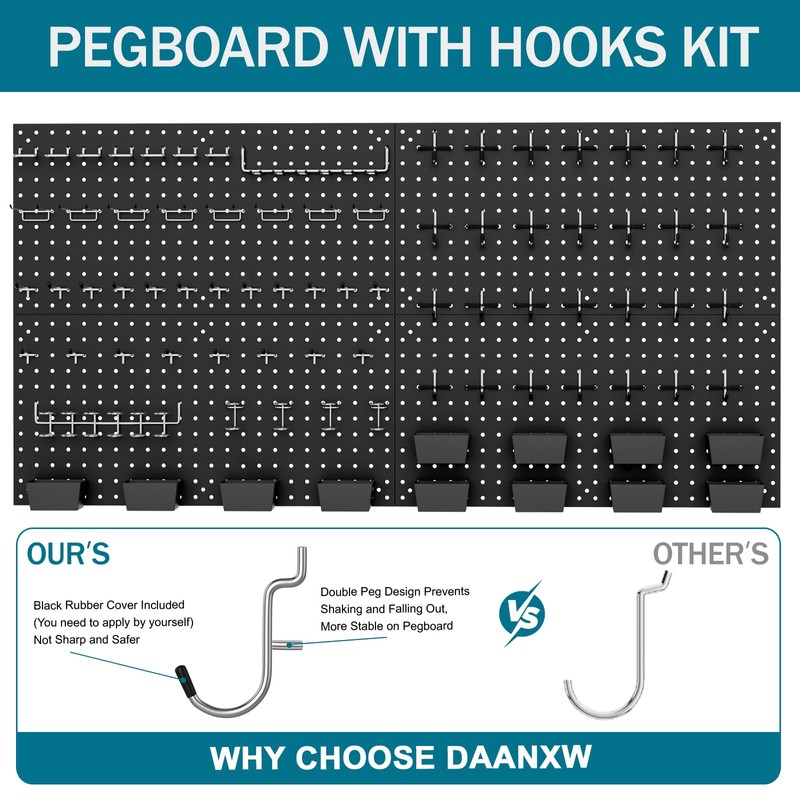Daanxw 158PCS Metal Pegboard Kit with Hooks for Wall Garage