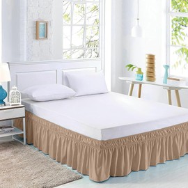 Bed Skirt King Size Wrap Around Style by Comfort Beddings 100% Cotton Blend Fabric, Premium Tailored Fit 1pc Bedskirt King Size 12" Drop Length Taupe Solid