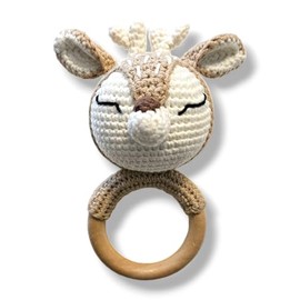 Baby Rassel - 100% Handarbeit mit Anti-Pilling Garn - Beißring für Babys - Rassel mit Tierdesign (Reh)