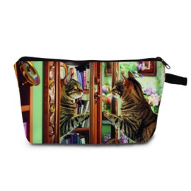 MoCaliduccious Cupboard Cat Print Women Makeup Bag Cat Gifts for Cat Lovers Travel Cosmetic Bag Organizer Small Zipper Toiletry Bag