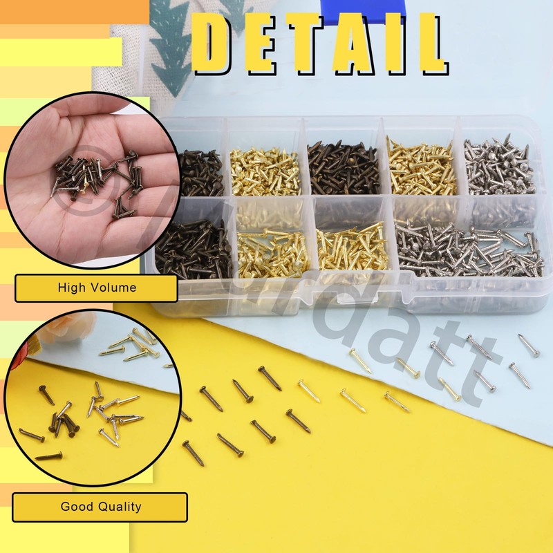 Mardatt 1600Pcs 3 Sizes Small Tiny Nails Assortment Kit, 1x6mm,